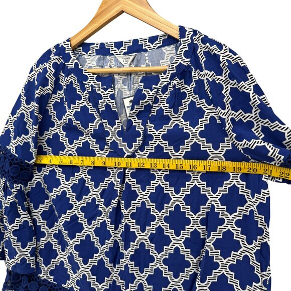 Crown Ivy Moroccan Market Blouse Womens Blue White Crochet Cutout Size PL - Picture 7 of 9